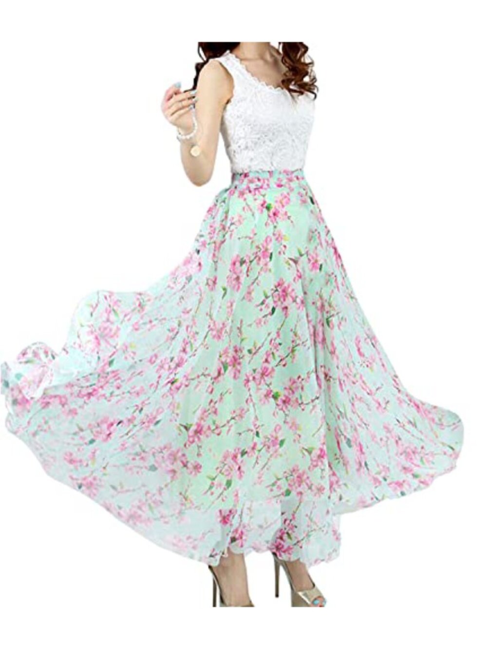 Chiffon Maxi Skirt A-Line Long Flowy Beach Skirt Women